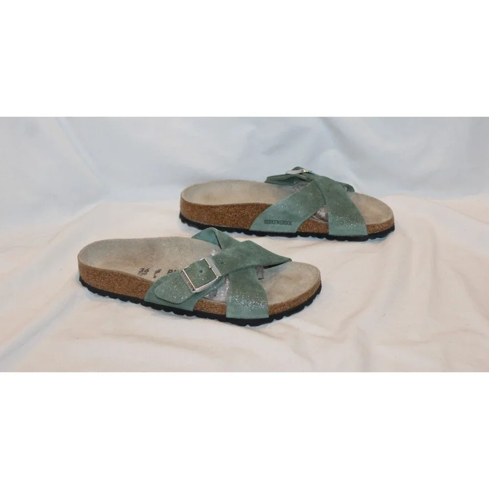 Birkenstock Women's Siena Suede Cross Sandals Thyme Metallic EU 36 NARROW NIB